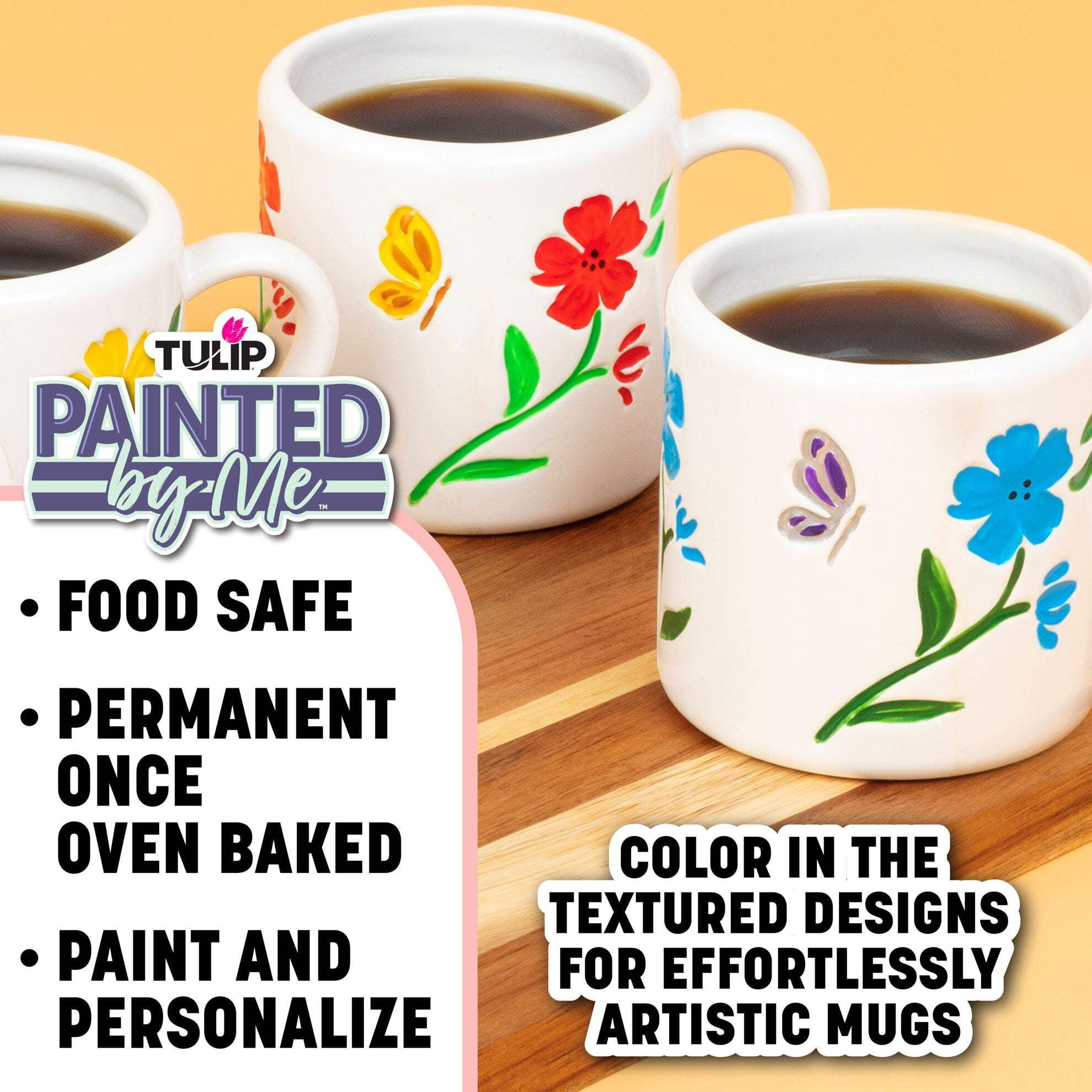 TULIP Painted by Me All-in-One Paint and Bake Ceramic 4 Mug Set with Flower Designs, Easy Craft Kit, Includes 4 Mugs, 8 Rainbow Paints, 4 Brushes