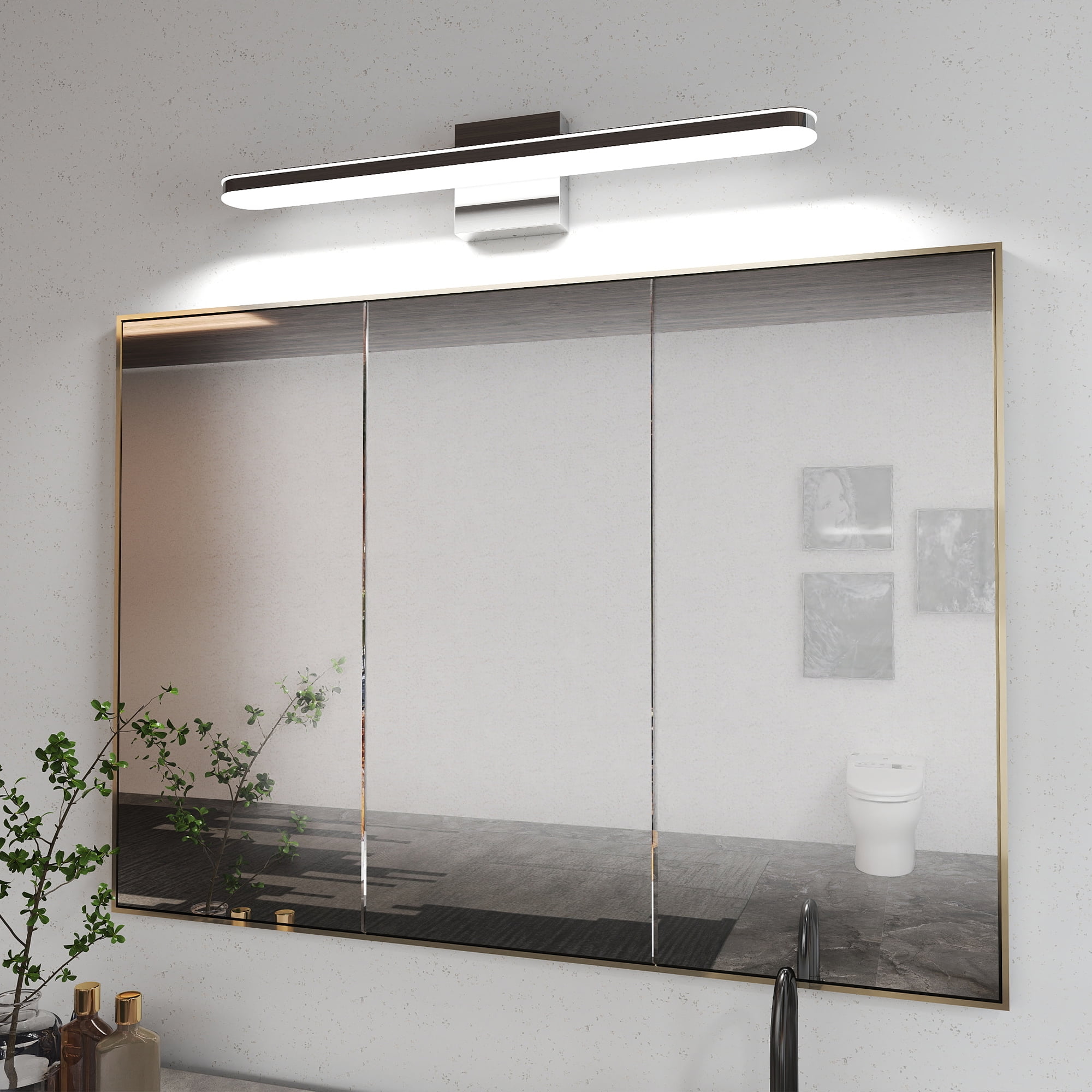 25.6 Inch 12W IP44 Chrome LED Bathroom Vanity Light Lamp Over Mirror Lighting Fixture Indoor Wall Sconce Modern Natural White 6000K