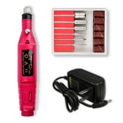 Nail Electric Art Drill File Machine Manicure Set Grinding Polishing Tool+Bits[Rose Red,US]