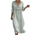 thumbnail image 3 of Summer Dresses for Women Fashion Casual V-Nek 3/4 Sleeve Solid Mid-Calf Dress A-Line Casual Loose T-Shirt Beach Sundress, 3 of 9