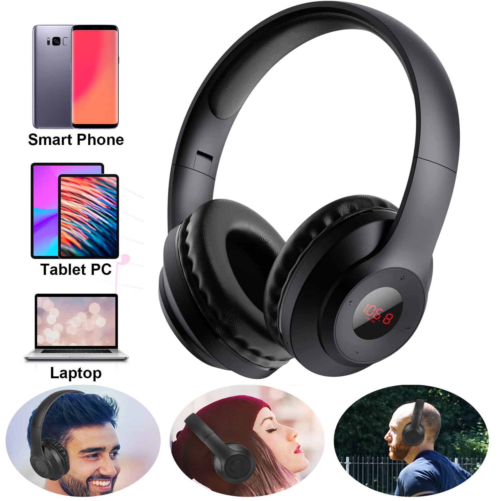Wireless FM Headphones with Reception, Portable Digital FM Headset Ear Muffs for Walking, Jogging, Riding, and Mowing, Supports 3.5mm AUX Cable, Rechargeable Battery