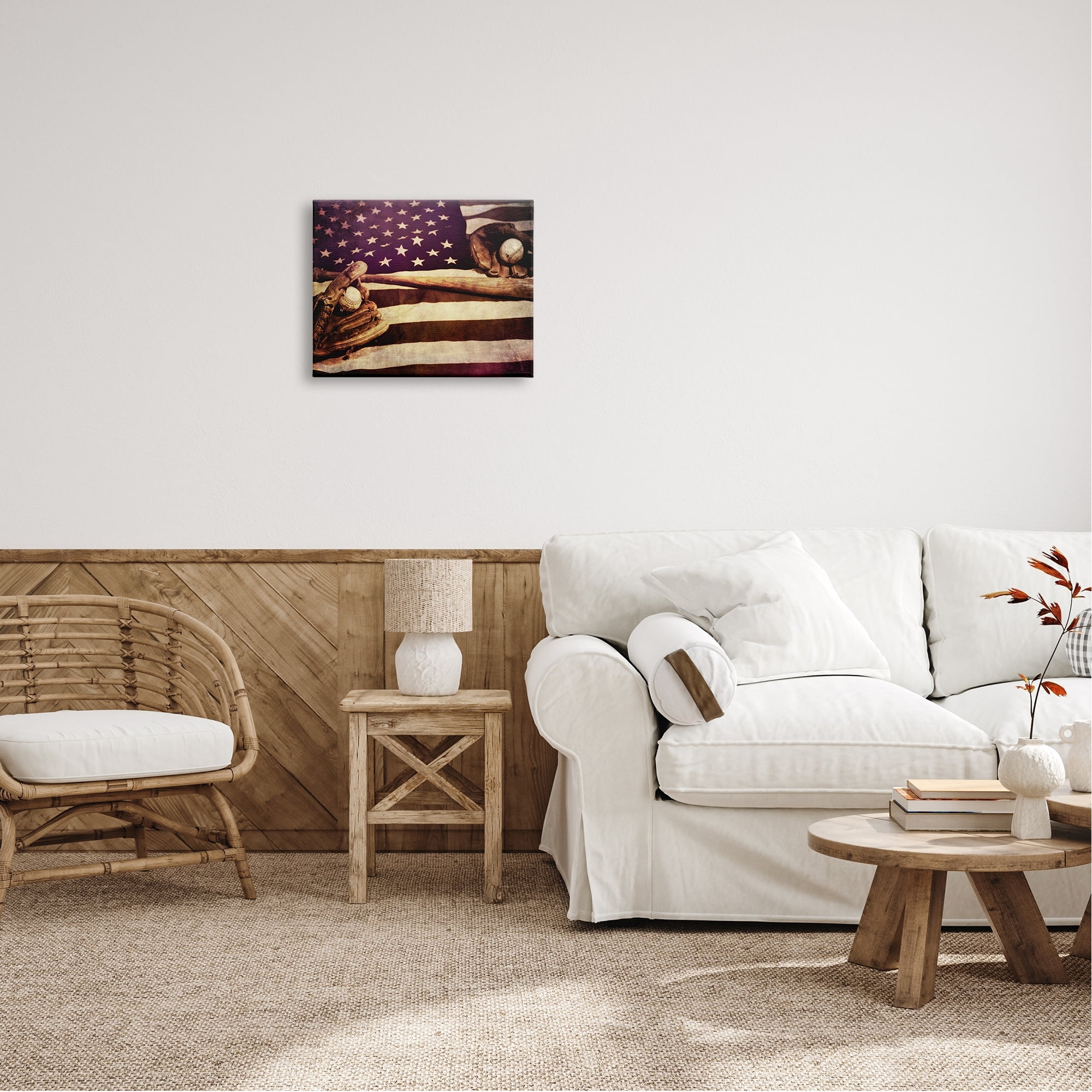 Stupell Industries Flag Stripes Stars Baseball Mitt Sports Motif Canvas Wall Art, 40 x 30, Design by Daniel Sproul