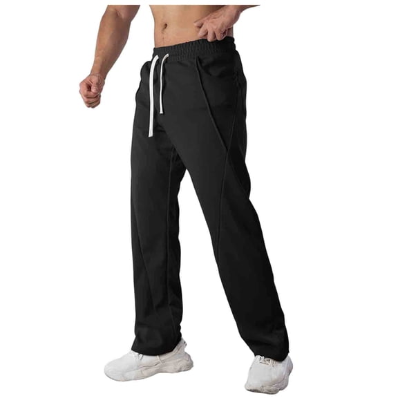 Chiccall Sweatpants for Men Elastic Waist Drawstring Jogger Casual Athletic Trousers Open Bottom Outdoor Gym Workout Sweat Pants with Pocket