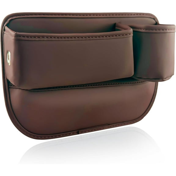 Car Leather Cup Holder Gap Bag, seat Gap Storage Box, with Water Cup Holder Gap Storage Box, Adjustable car seat Storage Box, can Store Glasses, Phone, Keys, Cards (Brown A) (Passenger Side Brown)