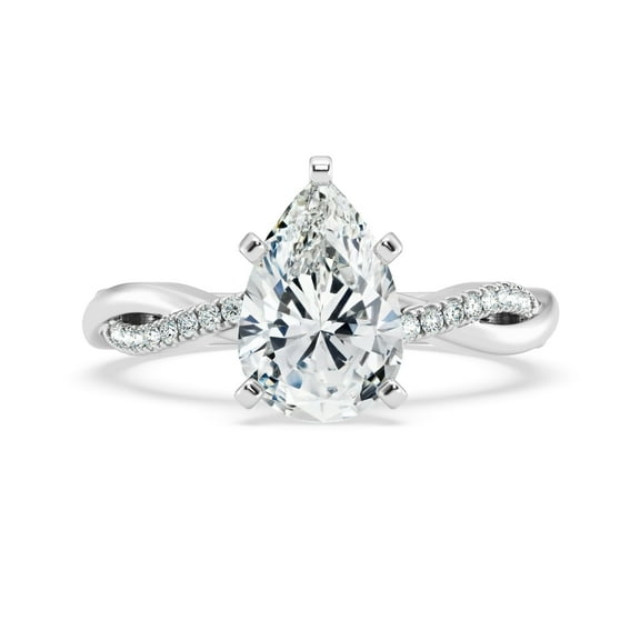 Veda Jewel Women's 1.58 Ct Pear Cut Simulated Ring - Twisted Shank Simulated Solitaire Engagement Ring - 14K White Gold Plated Designer Party Wear Rings for Her - Beautiful Simulated Rings