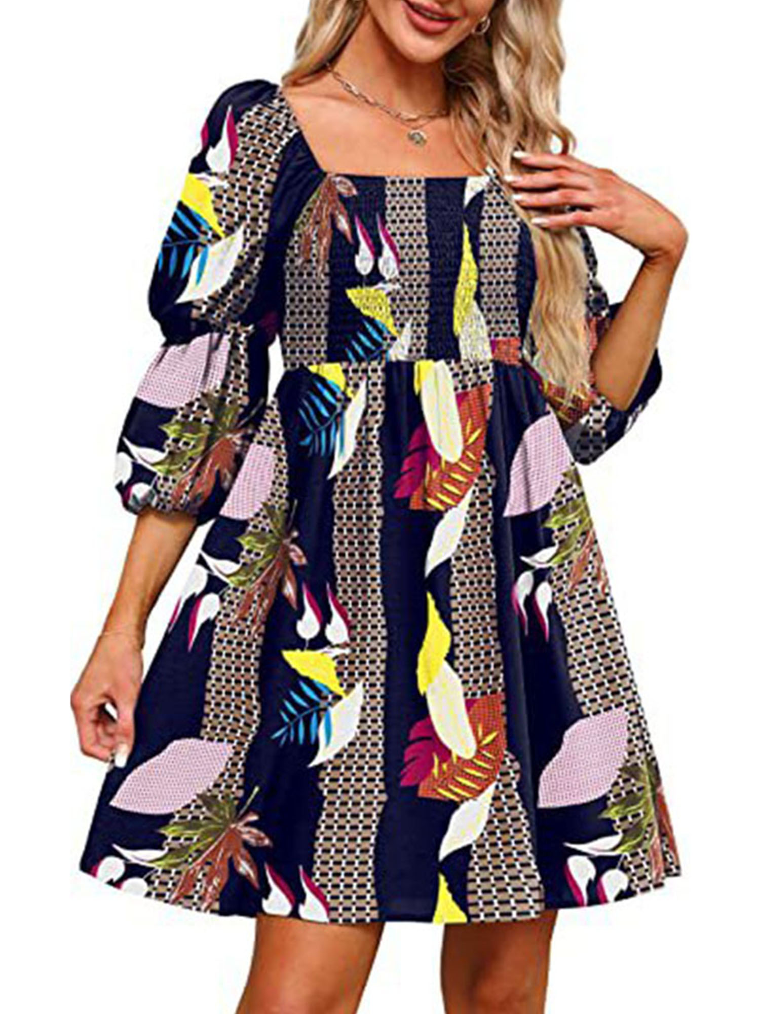 Avamo Ladies Summer Beach Sundress Floral Print Short Dresses Half