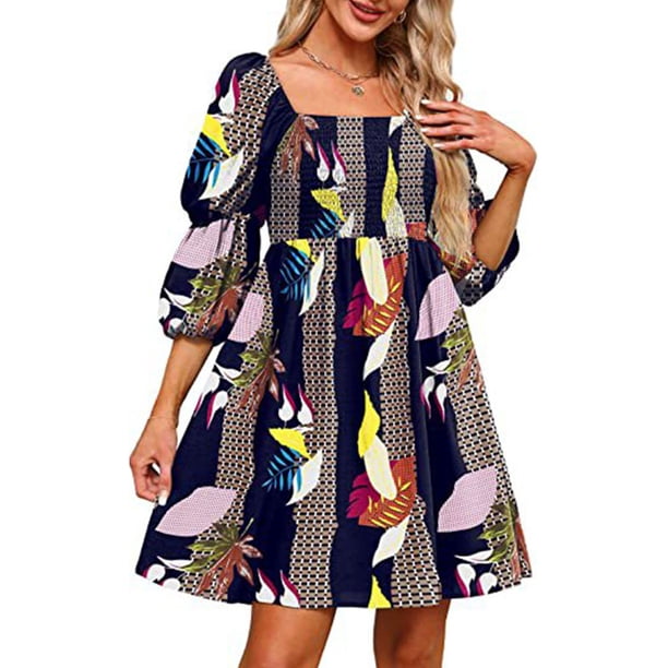 Avamo Ladies Summer Beach Sundress Floral Print Short Dresses Half