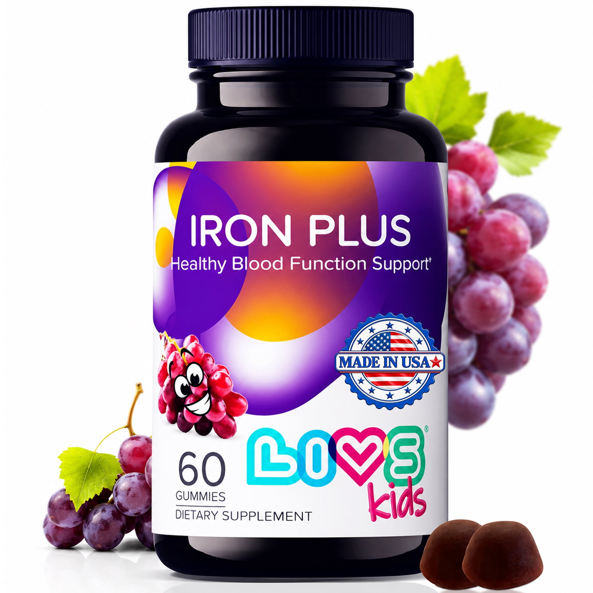 LIVS Nutrition Iron Plus Gummies for Kids – Kids Iron Gummies with Vitamin C, B12, Folate & Zinc – Energy, Immune & Growth Support – Vegan, Non-GMO, Grape Flavor – 60 Count, 30 Servings