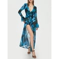 thumbnail image 5 of Douhoow Women Coverups Sheer Mesh Kimono Long Sleeve Deep V Neck Split Beach Dress, 5 of 9