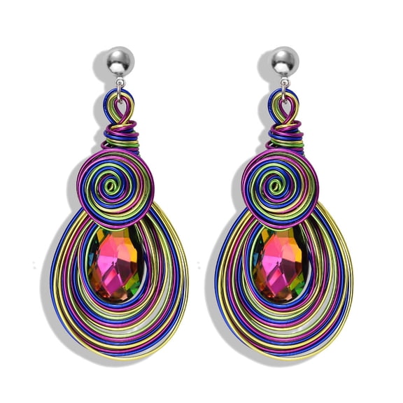 Yoyauz Bohemian Bohemian Teardrop Drop Earrings Women's – Delicate – Handmade Tinsel Wrapped In Coloured Faceted Glass