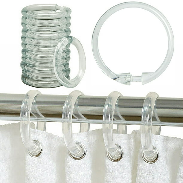 12 Pc Clear Plastic Curtain Rings Round Shower Hooks Rod Bathroom ...