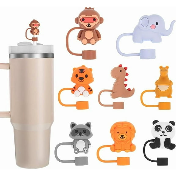 8 PCS Christmas Straw Topper, Straws Cover for Stanley 30&40 Oz Tumbler, Cute Christmas Straws Caps in Various Shapes, Drinking Straw Tip Covers for 0.4 Inch/10 mm Straw