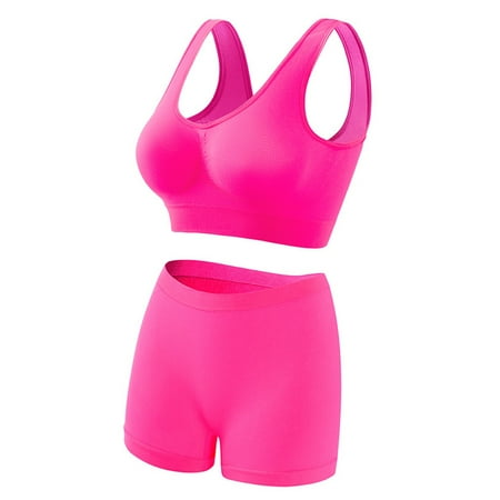 GlTpooo Workout Underwear Sets for Women Plus Size Comfy Breathable Seamless Bralettes with Shorts Legging 2 Pieces Yoga Sports Bra and Panties Pink 4XL