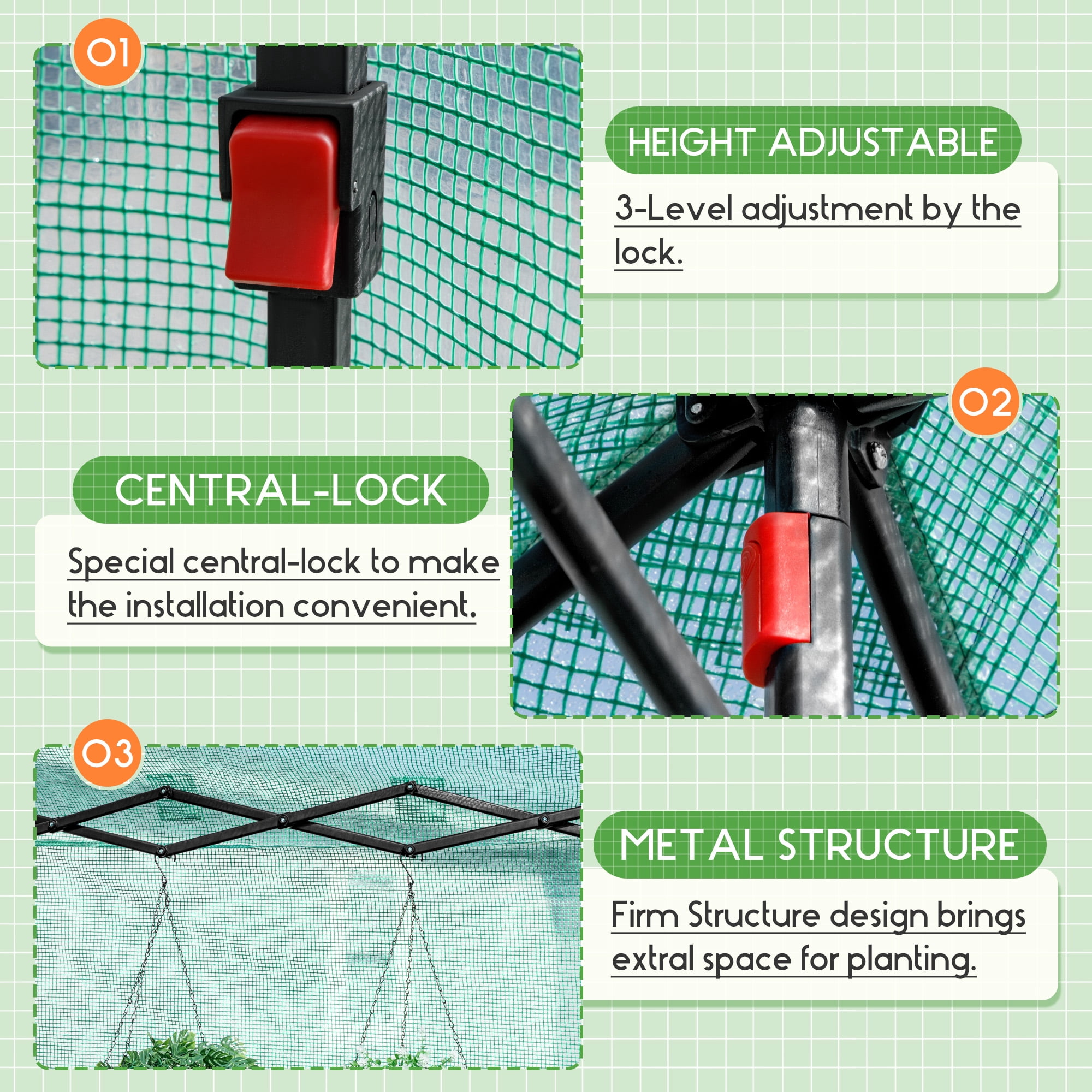 Vineego 8*6 Ft Portable Pop-Up Walk-in Greenhouse with Central Lock Windproof PE Cover, Double-Layer Windows, for Garden and Backyard, Green