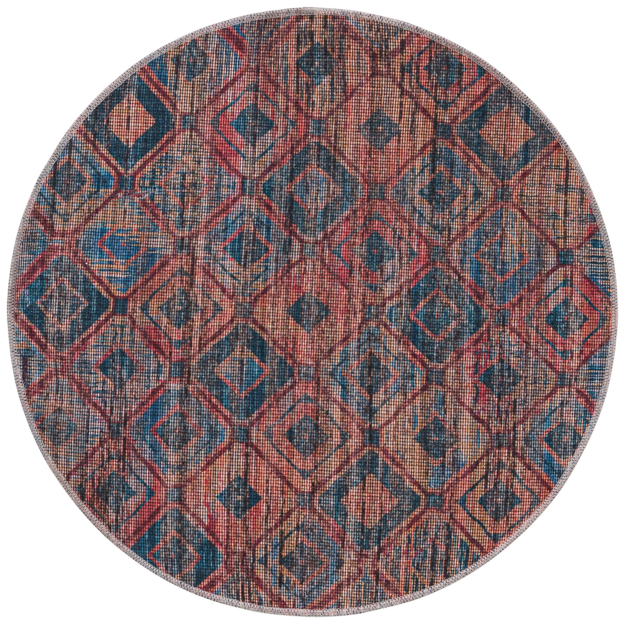 Sisu Collection Washable Rug 3 Ft Round Blue Flatweave Rug