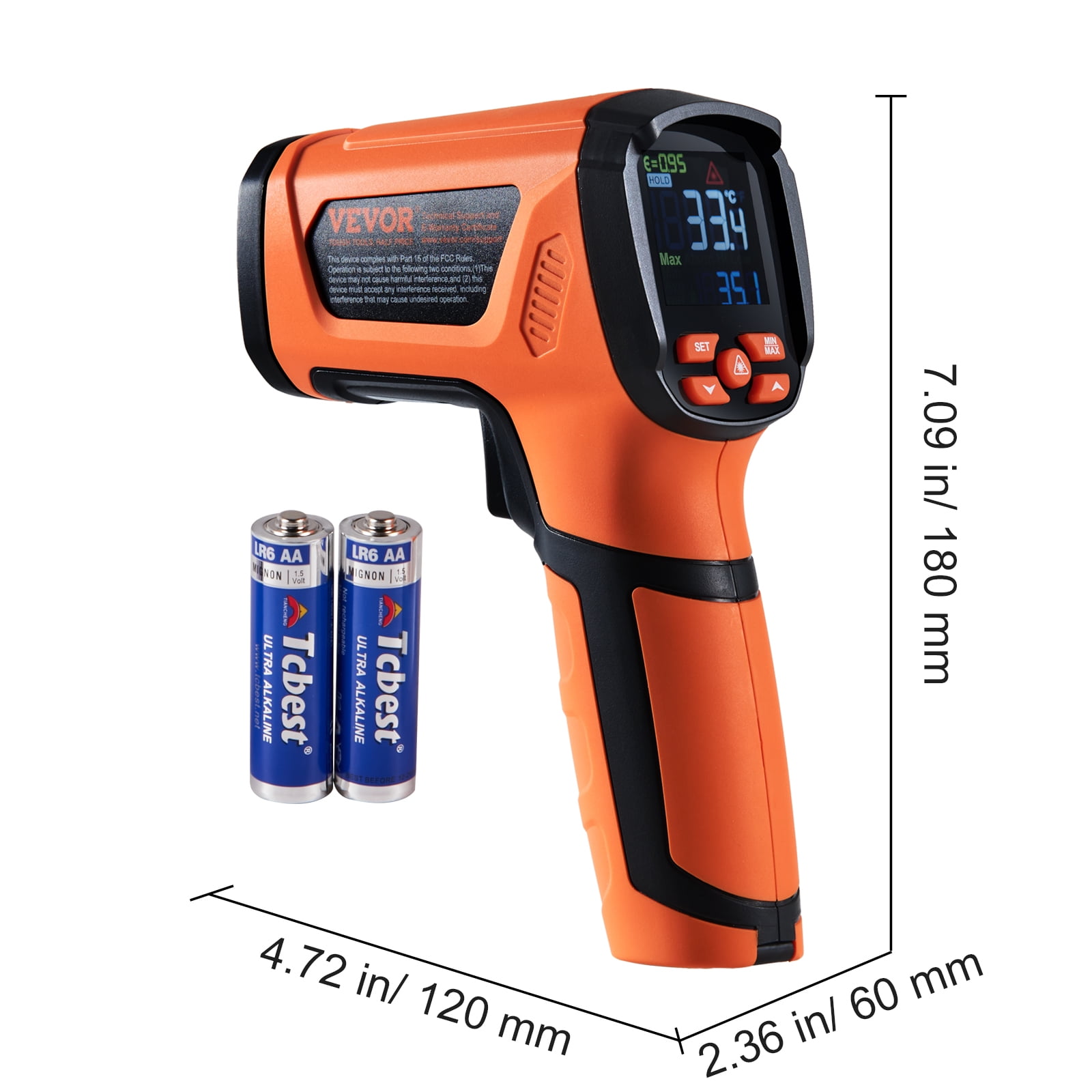 VEVOR Infrared Thermometer, -40~2732°F Dual Laser Temperature Gun Non-Contact, Handheld IR Heat Temperature Gun with Adjustable Emissivity for Metal Smelting/Cooking/Pizza Oven/Engine(Not for Human)