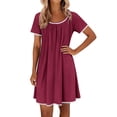 thumbnail image 6 of QUNYINEY Summer Summer Dresses for Women 2026 Short Sleeve Lace Midi Solid T-Shirt Dress Loose Fit Lounge Crew Neck Drop Shoulder Pleated Dresses, 6 of 9