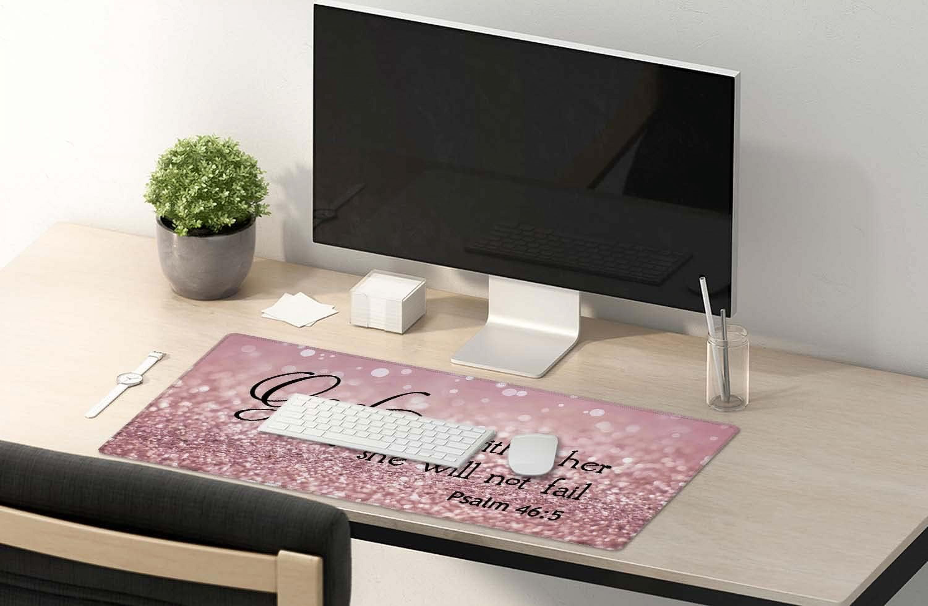 Bible Verse Mouse Pad 35.4 x 15.7 Inch XXL Full Desk Mousepad Extended Large Non-Slip Rubber Base Waterproof Big Keyboard Mat with Stitched Edges - PSALM 46:5 God is Within Her,She Will not Fall