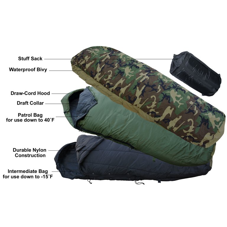 MidwayUSA Military Style 4-Piece ECWS -15 Degree Sleeping Bag