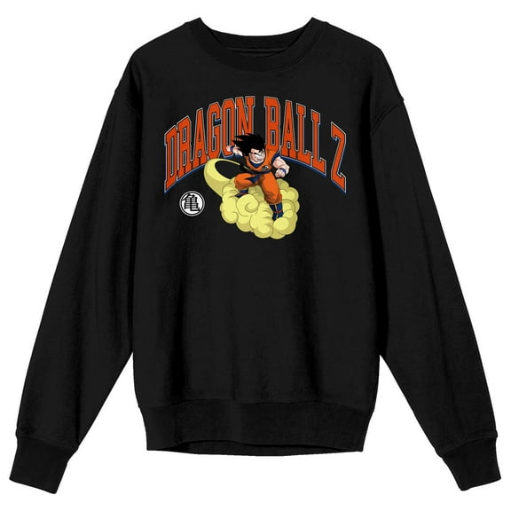 Dragon Ball Z Goku Riding Cloud Crew Neck Long Sleeve Adult Black Sweatshirt-Medium
