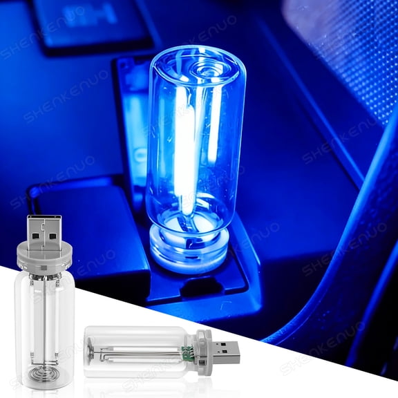2 PCS Car USB Night Light Bulb, Touch Dimmable Car Interior Ambient Lights, Portable Mini USB Retro Glass Bottle Lamp Decorations for Vehicle, Bedroom, Hallway, Camping (Blue)