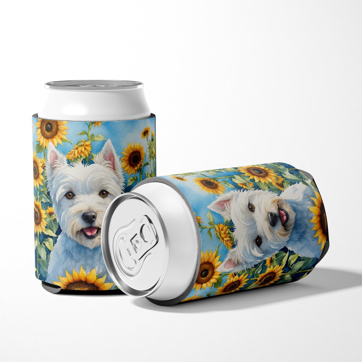 Westie in Sunflowers Can or Bottle Hugger 3 in x 5 in