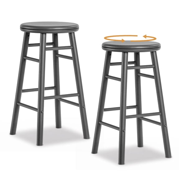 Costway 24” Swivel Bar Stools Set of 2 with Backless Design, Footrests & Strong Crossbars Gray