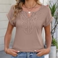 thumbnail image 5 of Endives Women Short Sleeve T Shirts Casual Blouses V Neck Bohemian Staly Tops Spring Summer Trendy Khaki, 5 of 7