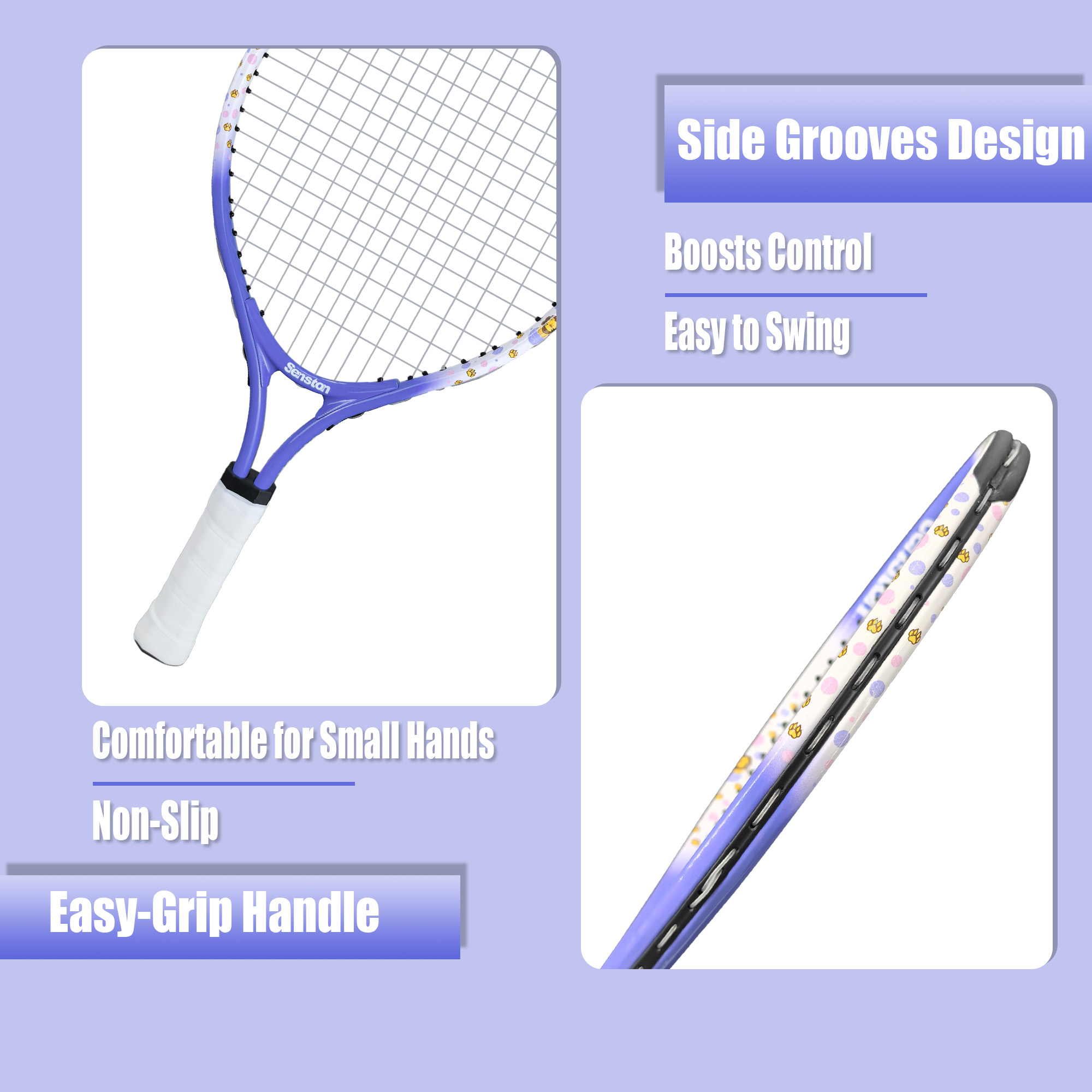 Senston Kids Tennis Racket Set (17 & 23 Inch) - 1 Pack Junior Tennis Racquet, Lightweight Aluminum Frame, Includes Cover