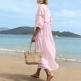 thumbnail image 7 of Womens Summer V Neck Midi Dress Hollow 3/4 Sleeve Solid A-Line Swing Beach Holiday Dresses Relaxed Fit, 2026 Summer Trendy, 7 of 7