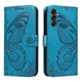 thumbnail image 2 of Dteck Pattern Case for Samsung Galaxy S22 Ultra,Magnetic Leather Butterfly Floral Embossed Flip Case Card Slots Wallet Stand Cover with Wrist Strap for Galaxy S22 Ultra,Blue, 2 of 7