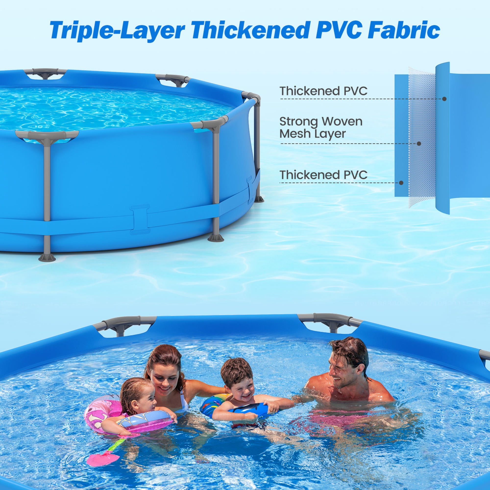 10ft Round Metal Frame Above Ground Pool, 1158 Gallon Family Swimming Pool with Triple-Layer PVC Liner for Backyard, Patio