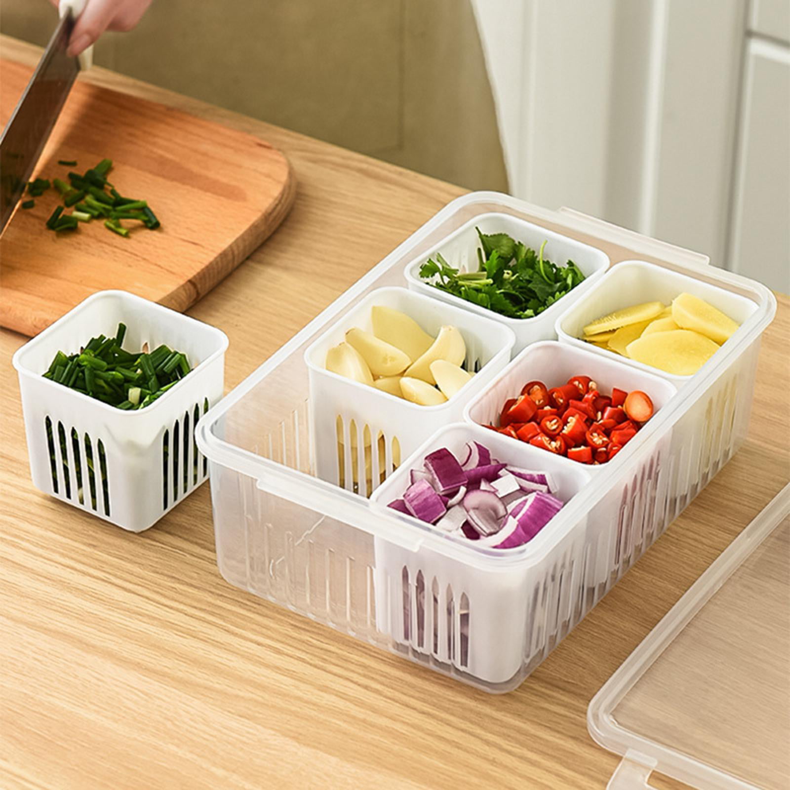 1pc Transparent Four Grid Refrigerator Storage Box Food Grade Food  Packaging Box For Vegetable Preparation And Refrigeration