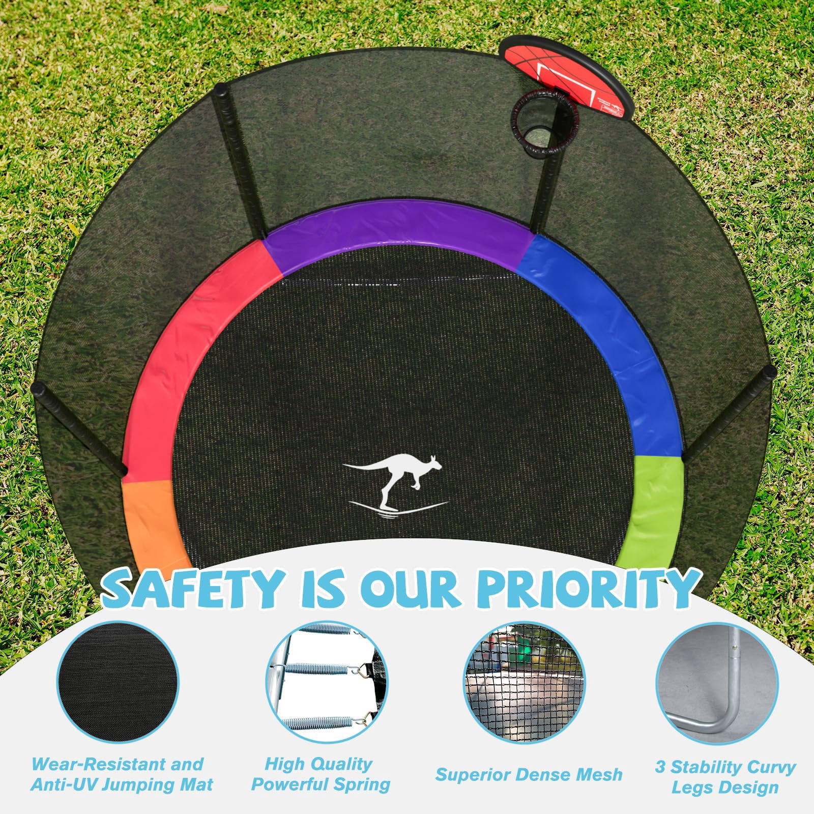 Kangaroo Hoppers 10 FT Trampoline with Safety Net, Basketball Hoop