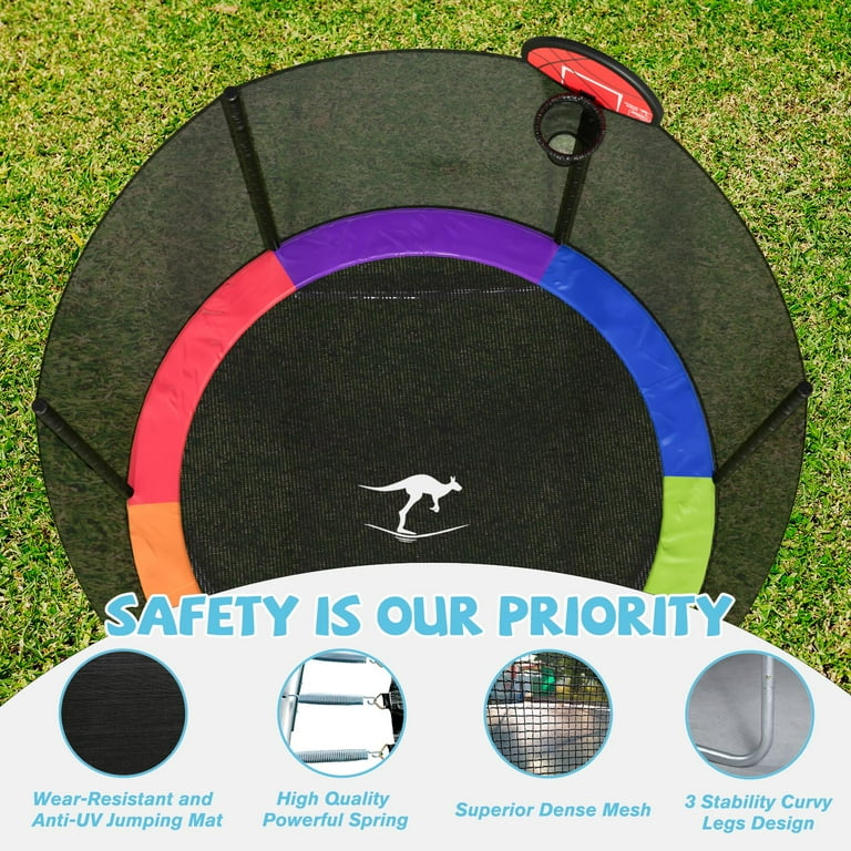 Kangaroo Hoppers 10 FT Trampoline with Safety Net, Basketball Hoop