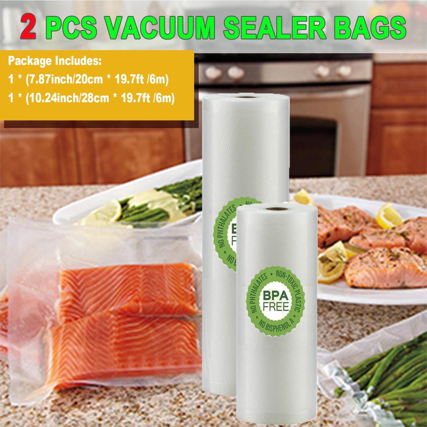 Dropship KOIOS Vacuum Sealer Bags For Food Vacuum Sealer Bags Rolls,8 X  16' Food Vacuum Rolls, BPA Free Vacuum StorageBags For Food Or Sous Vide,  Seal A Meal, Heavy Duty (2 Rolls)
