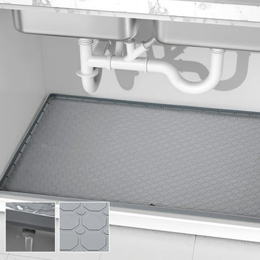 JOYIT 34" x 22" Under Sink Mats for Kitchen Waterproof, Silicone Under Sink Liner Tray with Drain Hole, Grey Under Kitchen Sink Mat