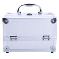 thumbnail image 3 of Qifang Silver Aluminum Makeup Train Case Lockable Cosmetic Jewelry Storage Box with Accordion Compartments and Built-in Mirror 9"x6"x6", 3 of 13