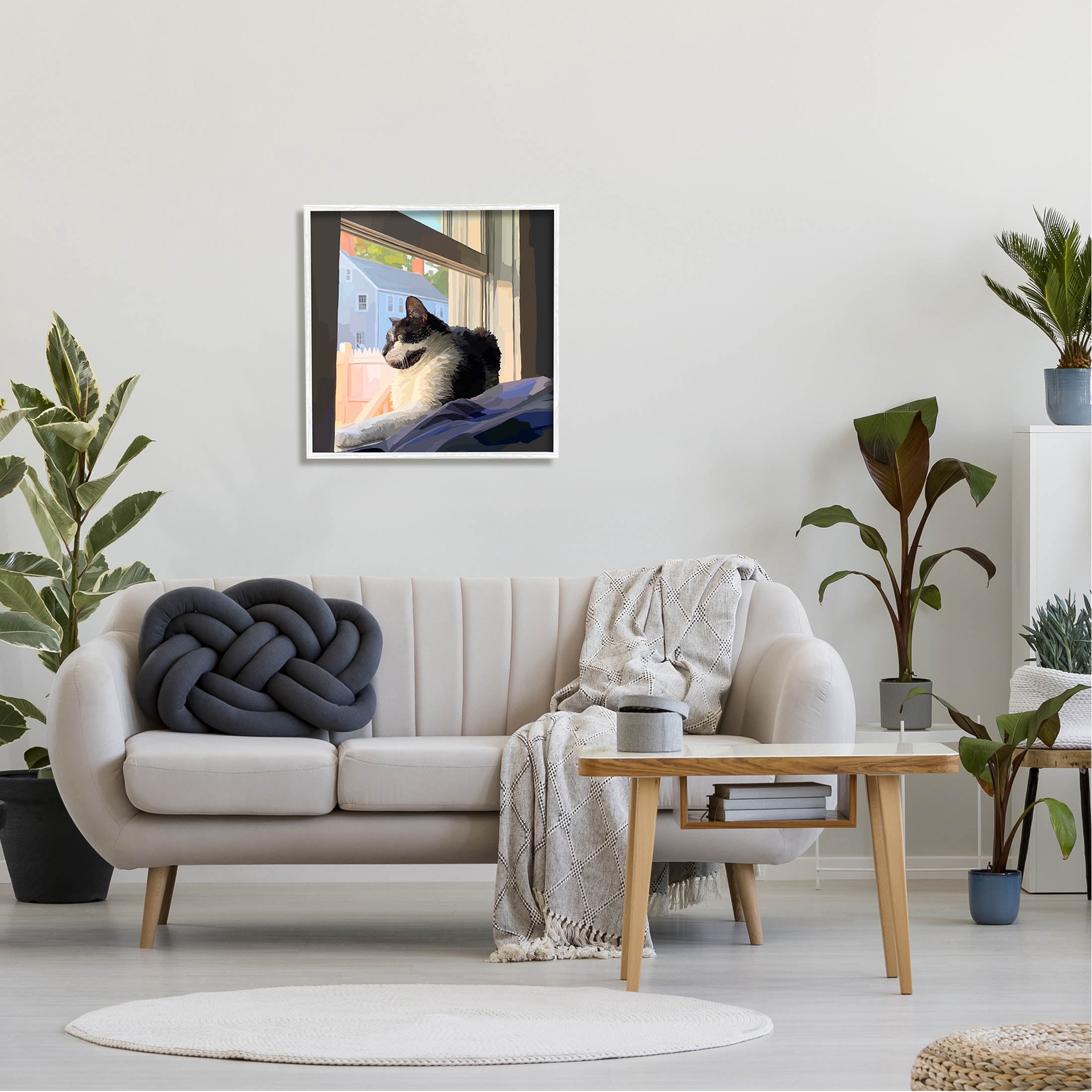 Stupell Industries Warm Sunlit Cat Neighborhood Windowsill Graphic Art White Framed Art Print Wall Art, Design by Emily Kalina