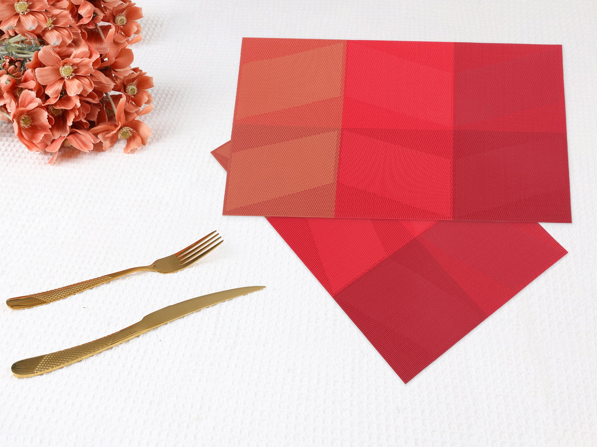 Unique Bargains Set of 6 Placemats for Dining Table Decor Wipeable Table Mat Red