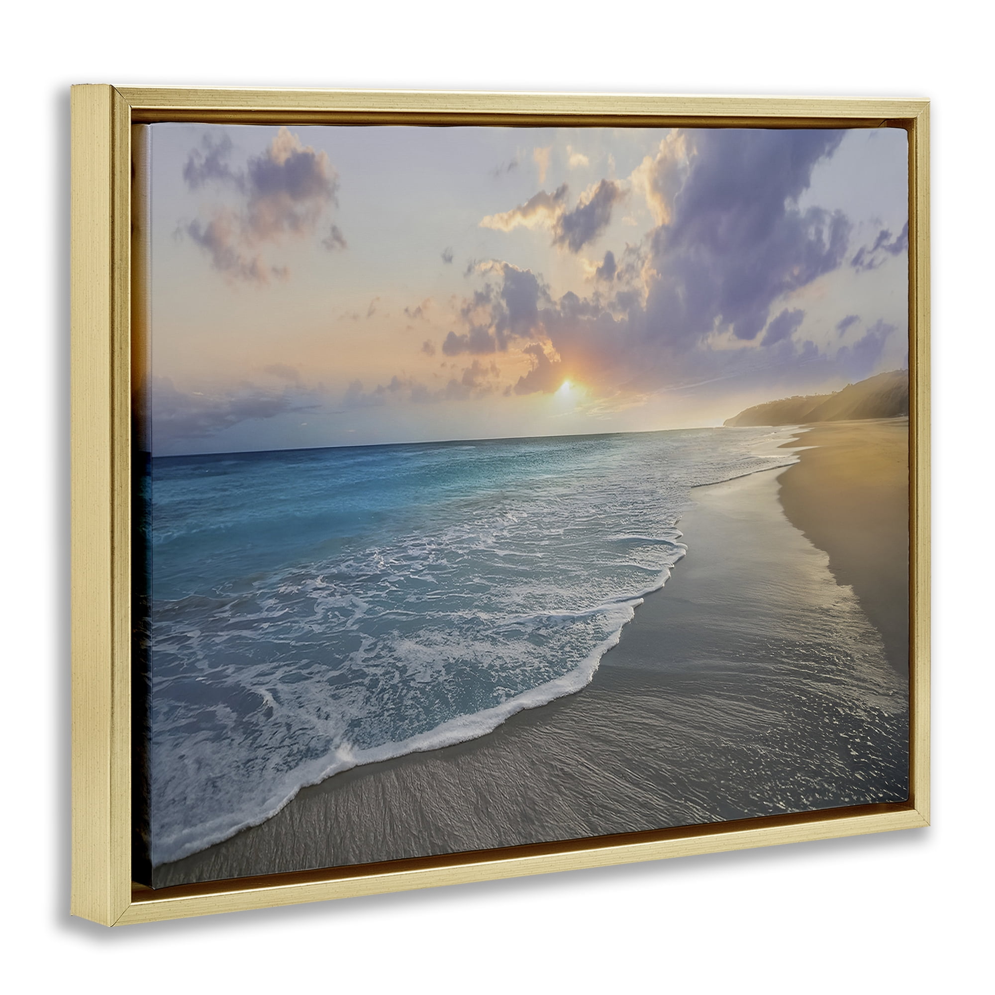 Stupell Industries Sunset over Tranquil Coast Gold Framed Floater Canvas Wall Art, design by Mike Calascibetta