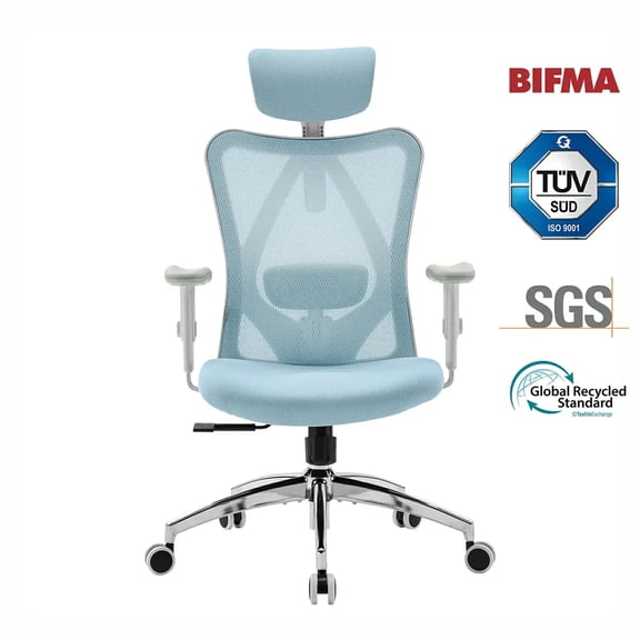 SIHOO M18 Office Chair, Mesh Computer Ergonomic Chair with Adjustable Lumbar Support, High Back Chair for Big and Tall, Blue