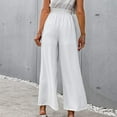thumbnail image 3 of QLEICOM Womens Slacks Women's Relaxed Fit Straight Leg Pants Solid Cotton Linen Drawstring Elastic Waist Long Wide Leg Pants Work Cargo Casual Pants Wide Leg Pants Relaxed Fit Trousers White XXL, 3 of 7