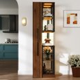 thumbnail image 4 of Lisonu 70" Display Cabinet with Innovative Pull-Out Shelf, Modern Bookcase with Glass Doors and 3-Color Adjustable LED Lights, Walnut, 4 of 22