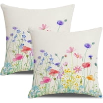 Spring Floral Pillow Covers 18x18 set of 2 Watercolor Summer Wild Flowers are in Full Bloom Throw Pillow Case Home Decorations Cushion Cover for Farmhouse Couch Bedroom Sofa Indoor Outdoor Decor