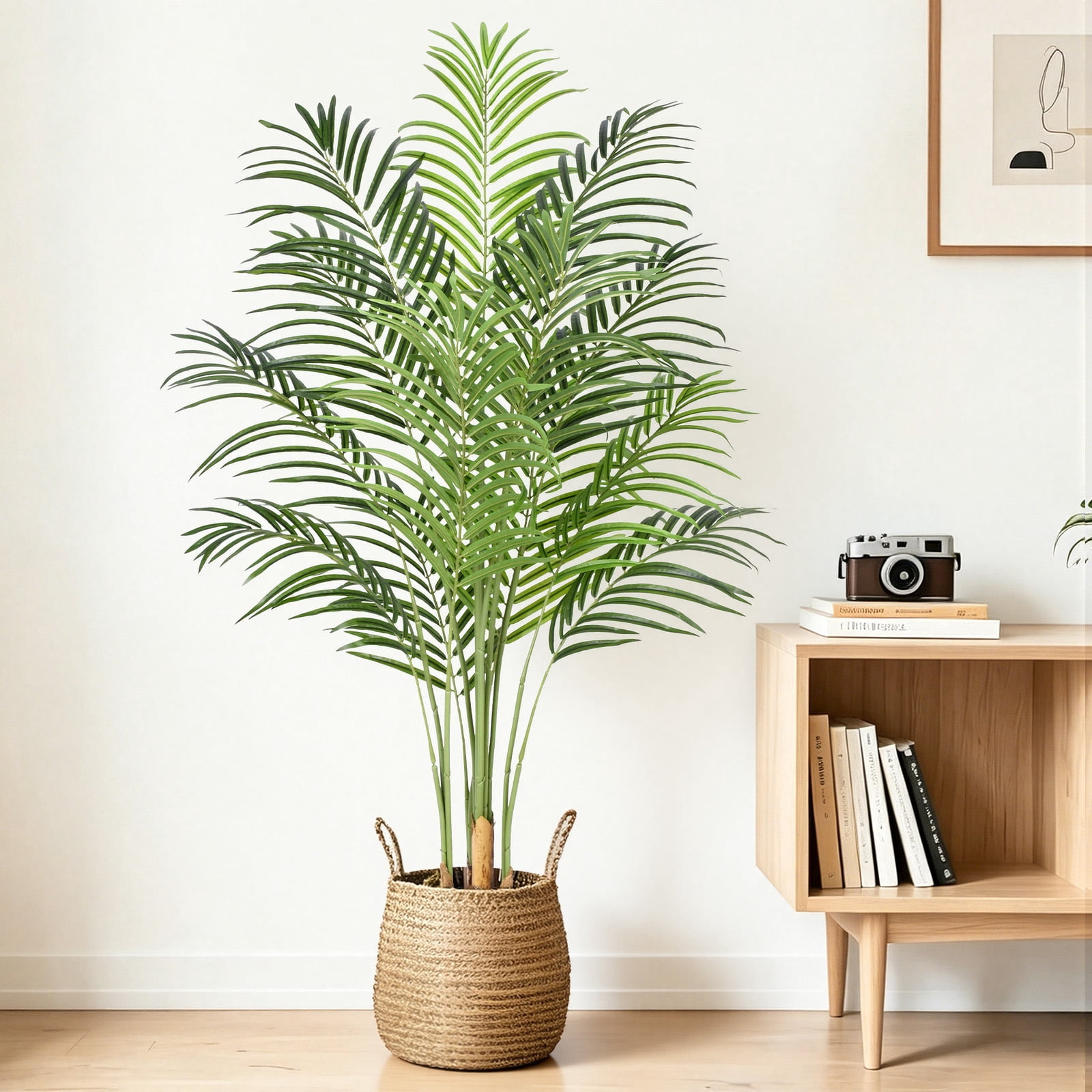 Keeplush 5ft Artificial Palm Tree Indoor Plant Tall Fake Tropical Paradise Palm Tree in Pot with Real Bark Design Faux Areca Palm Tree for Home Office Living Room Bedroom Farmhouse Modern Decor