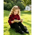 thumbnail image 5 of Yaoqi 4T Toddler Girl Outfit Set 5T Child Girls Clothes Long Sleeves Bowknot Sweatshirt Top Flared Pants 2pcs Clothing Red, 5 of 7
