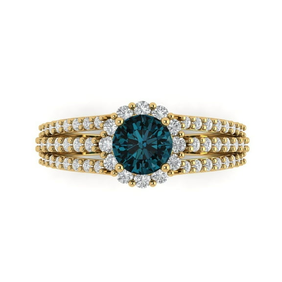 Halo Engagement Ring for Women - 1.83ct Natural London Blue Topaz in 14K Yellow Gold Promise Ring