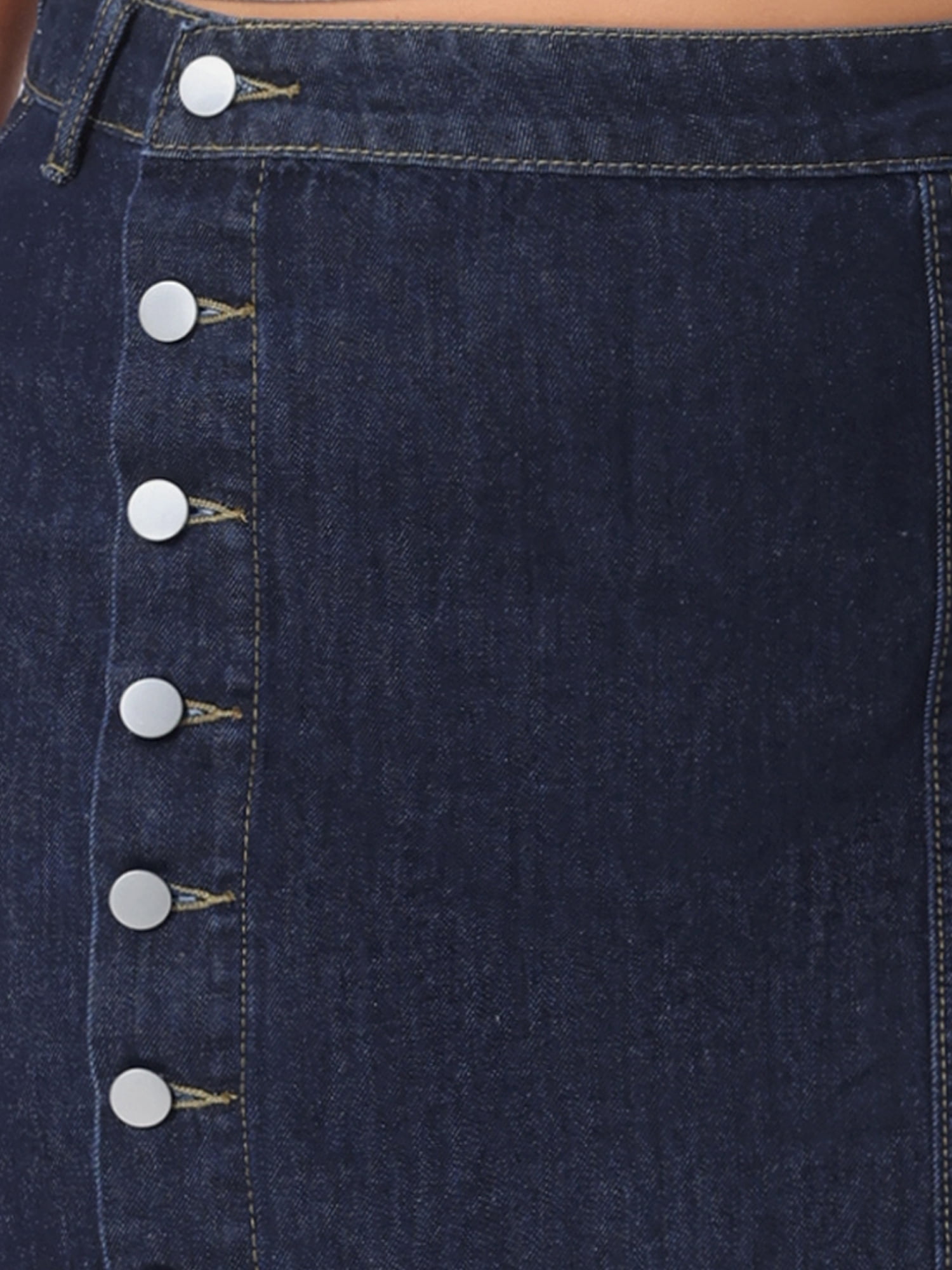 DARING DIVA Women's Plus Button Front High Waist A Line Midi Jean Skirt 1X Dark Blue