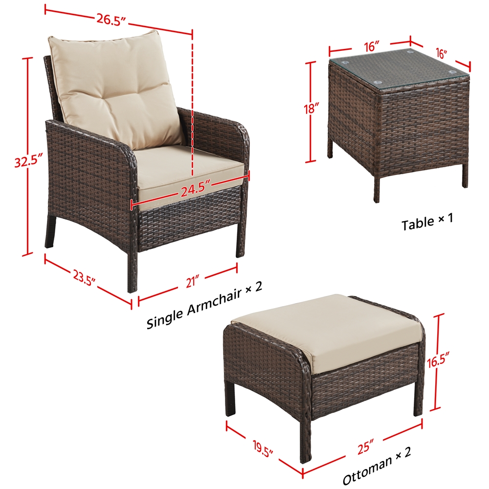 Alden Design 5-Piece Outdoor Rattan Patio Set with End Table, Brown with Beige Cushions - image 5 of 9